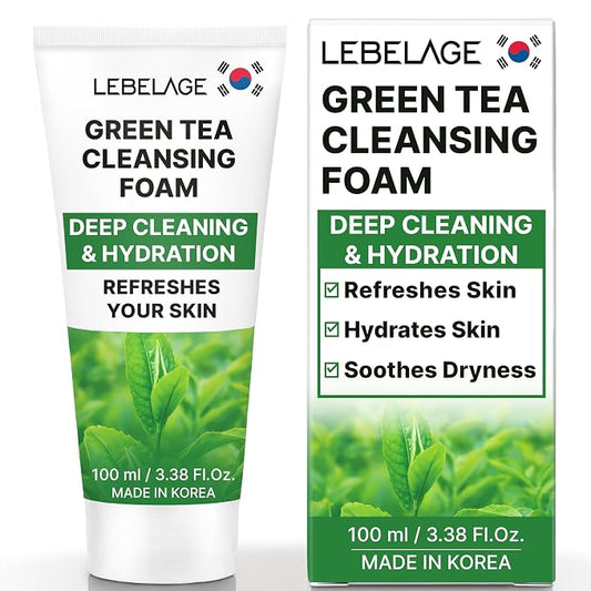LEBELAGE Korean Green Tea Facial Cleanser 3.38 oz | Cleansing Foam Face Wash | Low pH Gentle Hydrating Daily Facial Cleanser Sensitive Skin | Deep Cleansing Foaming Cleanser, Pore Care-All Skin Types