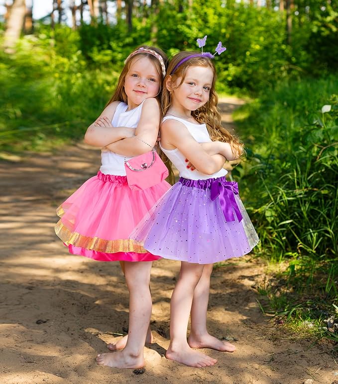 Little Girls Dress Up Clothes for Toddler, Princess Skirt Costume Set with Princess Gloves Crown Wings, Kids' Dress Up Pretend Play Toys Gift for 3 4 5 6 Girls