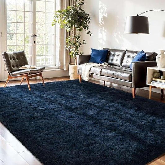 6x9 Fluffy Area Rug Blue Rugs for Living Room,Plush Soft Navy Blue Shag Carpet for Bedroom Boys Book Room Nursery Kids Playroom Dorm Decor