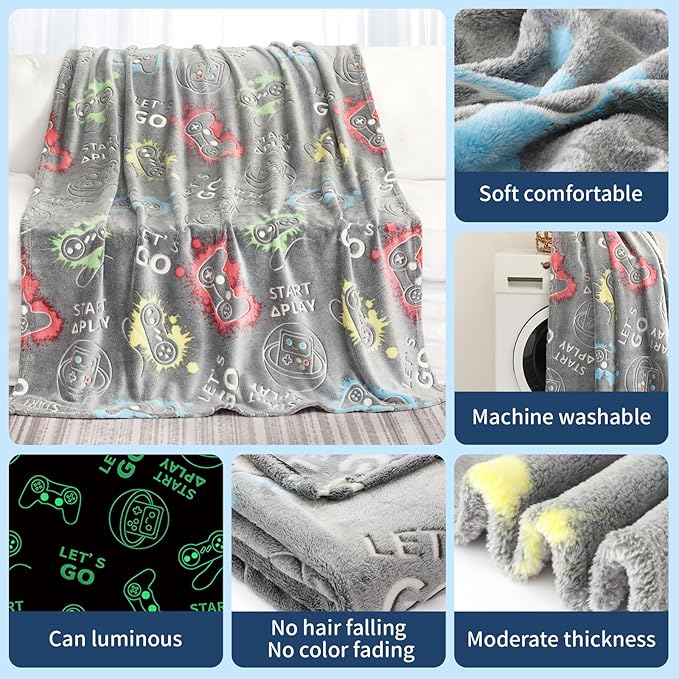 Glow in The Dark Game Controller Blanket Gifts for Boys,Soft Blanket 3 4 5 6 7 8 9 10 Year Old Kids Gifts,Toddler Boys Toys Age 6-8,Gifts for Boys for Valentine's Day Birthday Presents,50"x60"