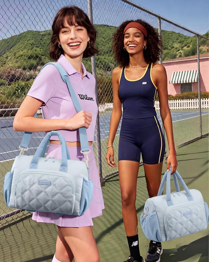 LOVEVOOK Gym Bag for Women with Shoe Compartment,Workout Bag with Large Tumbler Holder Pocket,Carry on Bag for Workout Dance Pilates Ballet Swimming Travel，Light Blue