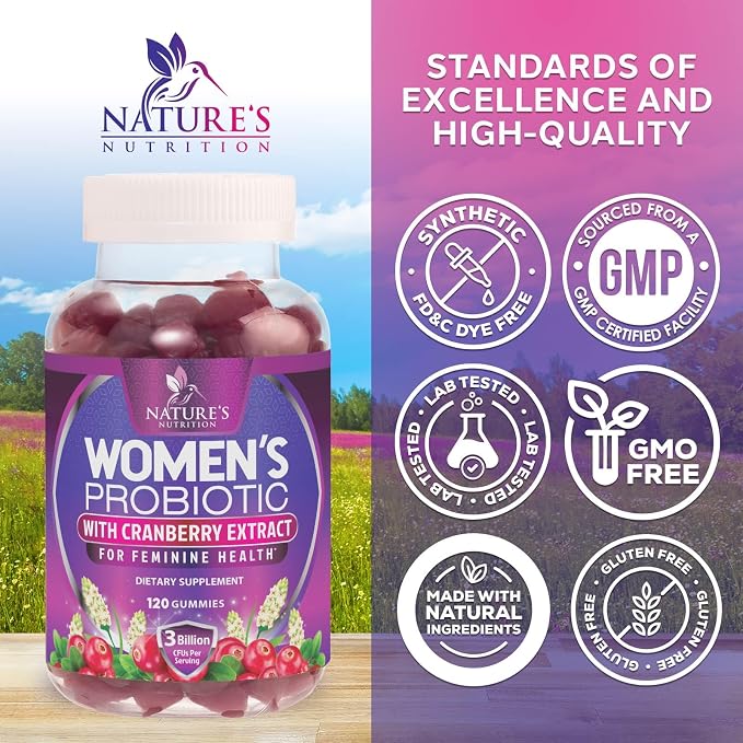 Probiotics for Women Gummies with Cranberry - 6 Premium Strains for PH Balance - Women Probiotics for Digestive Health, Vaginal & Immune Support, Women's Probiotic Feminine Health Gummy - 120 Gummies