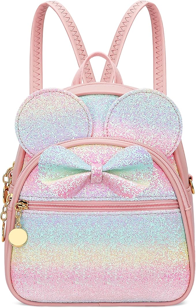 KKXIU Initial Bowknot Mini Backpacks for Girls Women, Small Cute Backpack Purse, Personalized Valentines Day Gifts for Toddler, Kids and Teen Girls(COLORED, Rainbow)
