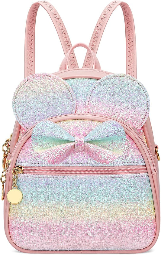 KKXIU Initial Bowknot Mini Backpacks for Girls Women, Small Cute Backpack Purse, Personalized Valentines Day Gifts for Toddler, Kids and Teen Girls(COLORED, Rainbow)