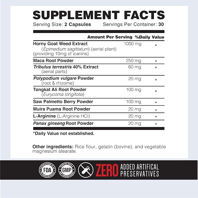 ONL Bull Blood Testosterone Booster - High Potency Male Enhancing Supplement for Stamina & Endurance - Test Booster with Maca Root, Horny Goat Weed & Tongkat Ali - 120 Capsules (2 Pack)