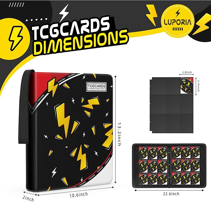 Trading Card Binder 9 Pocket,900 Pocket Card Collection Binder with 50 Removable Sleeves,PU Waterproof Top Card Book,3-Ring Zipper Collectible Trading Card Album for MTG/TCG/Card Holder Gift（Black）