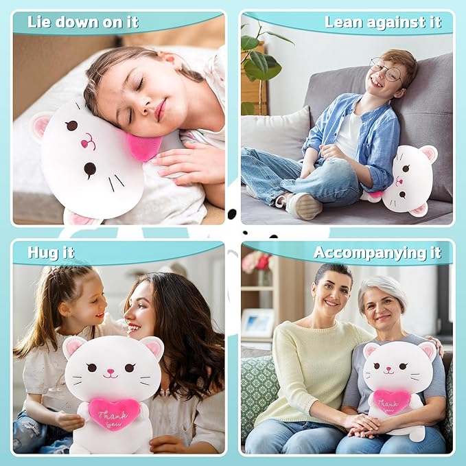 Achwishap Cat Stuffed Animal-Thank You Cat Plush,14” Cats Plush Toys Birthday Gifts for Kids,Cute Plushies Soft Kitten Plushies Kawaii Stuffed Huggging Pillow,Gratitude Animal Pillow for Adults,White