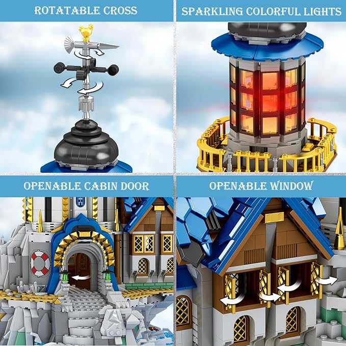 Medieval Lighthouse Building Kit with Lights, Collectible Architecture Model for Home Decor, Ideas Display Gift for Adult Boys Girls(66028)