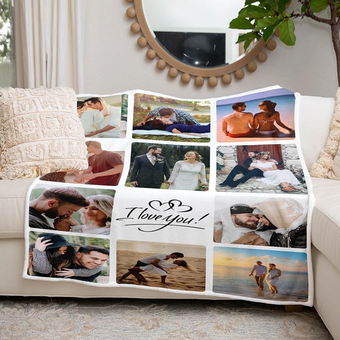 inkArts Personalized Blanket with Photo, Custom Photo Blanket, Customized Picture Blankets, Customizable Blankets, Personalized Anniversary Couple Gifts for Women Men Her Him Girlfriend Boyfriend