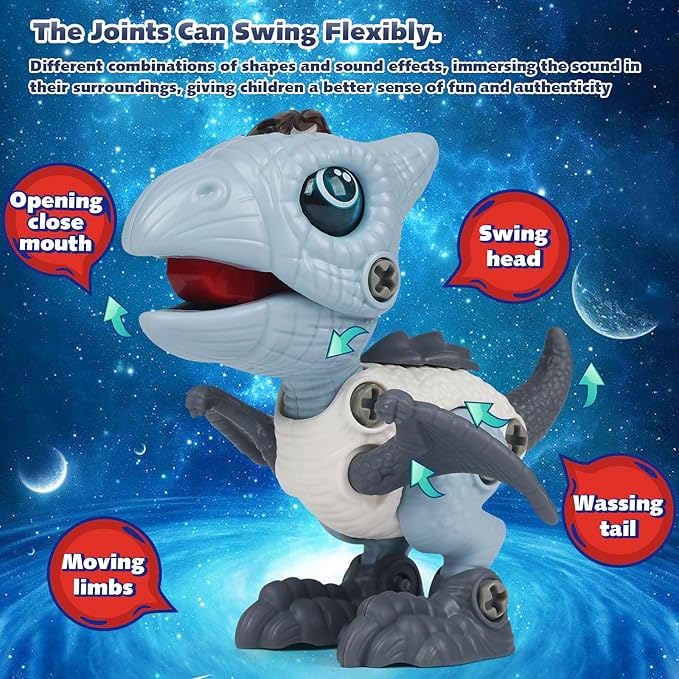 Dinosaur Toys for Kids 3-5，Take Apart Dinosaur Toys for Kids 5-7, STEM Building Construction Kids Toys with Sound and Light,Gifts for 3 4 5 6 7 8 Year Old Boys Girls