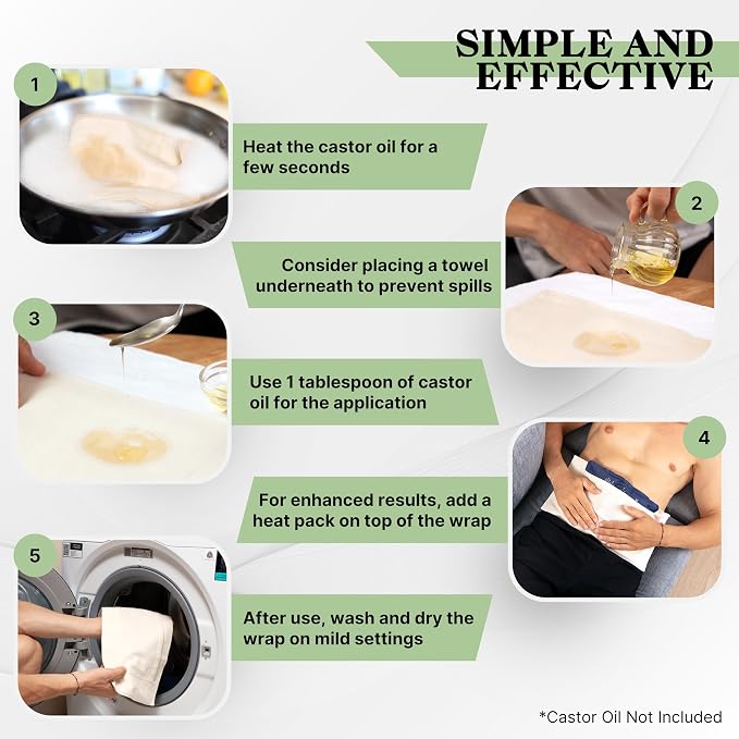 100% Natural Cotton Flannel 4 Pieces Castor Oil Pack wrap for Liver Detox. Unbleached Super Soft Double Brushed All Cotton Flannel, 3 Superior Layers with Added Front Pocket for hot/Cold Pack.