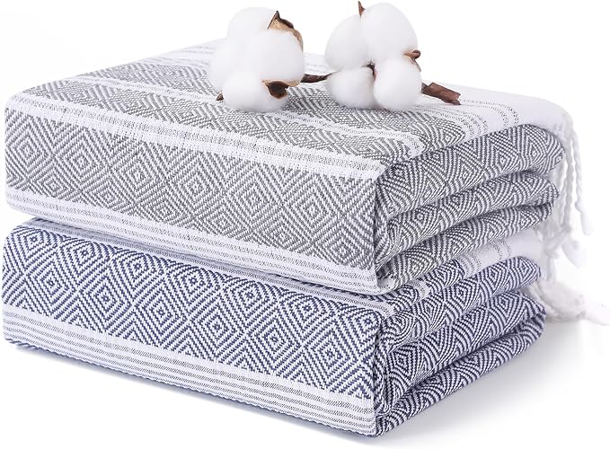2 Packs Cotton Turkish Beach Towels Quick Dry Sand Free Oversized Bath Pool Swim Towel Large Extra Xl Big Blanket Adult Travel Essentials Cruise Accessories Must Haves Clearance Vacation Stuff