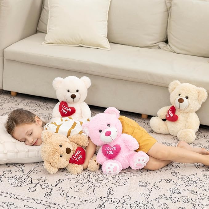 MaoGoLan Small Teddy Bear with Red Heart, 12" I Love You Valentines Teddy Bear Stuffed Animal,Velvet Red Heart Bear Gift for Kids,Girlfriend,Wife