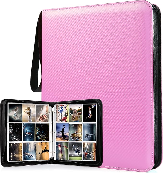 WOT I Trading Card Binder, 900 Pockets Baseball Card Binder Sleeves with Zipper, Double Sided Pockets Card Holder Carry Card Case for Baseball Card, Football Card(Pink), WO-CB-9-9
