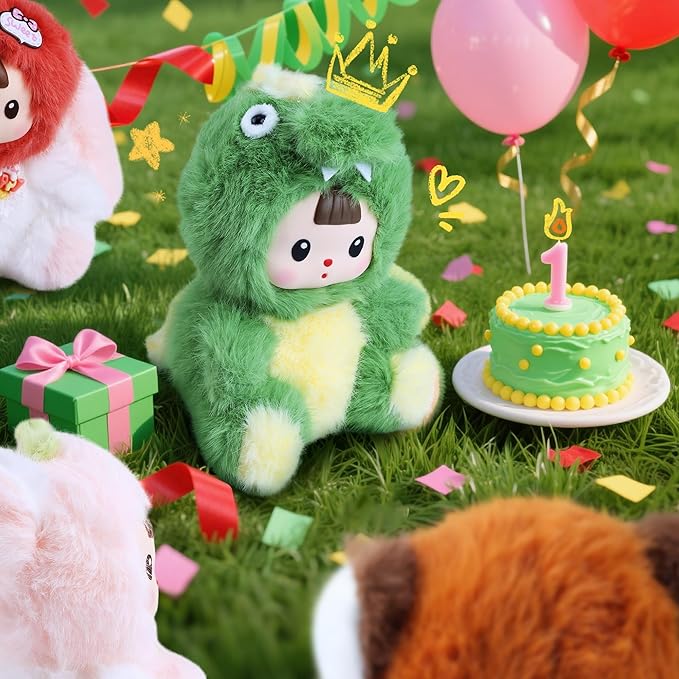 Plush Figure Toys, Plush Toys with Vinyl Face Green Dinasour Shaped for Girls Boys Kids Lovers, Kawaii Cute Vinyl Figurines Doll Stuffed Animals Gifts for Collectibles Home Decor Birthday Christmas