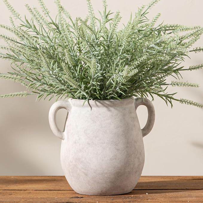 Vanselia Ceramic Flower Vase Home Table Decor Living Room Farmhouse 7.1 in | Small White Rustic Decorative Flowers Vases Plant Modern Decoration for Kitchen Shelf Coffee Dining Centerpieces Desk