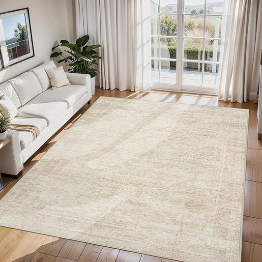 6x9 Area Rugs for Living Room Rug Washable: Abstract Rug for Dining Room Bedroom Carpet Non Slip 6 by 9 Indoor Modern Nursery Home Office Beige