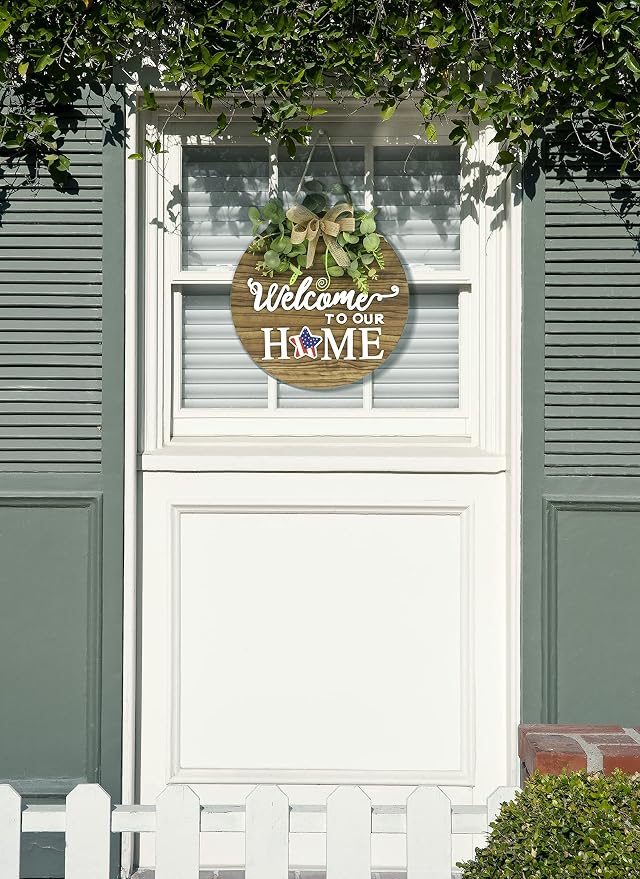 Interchange Welcome Sign Front Door Wreaths for Spring Fall Summer Winter | Rustic Wood Wreaths for Wall Home House Warming gifts Outdoor Farmhouse Porch All Seasons Holiday Halloween Christmas
