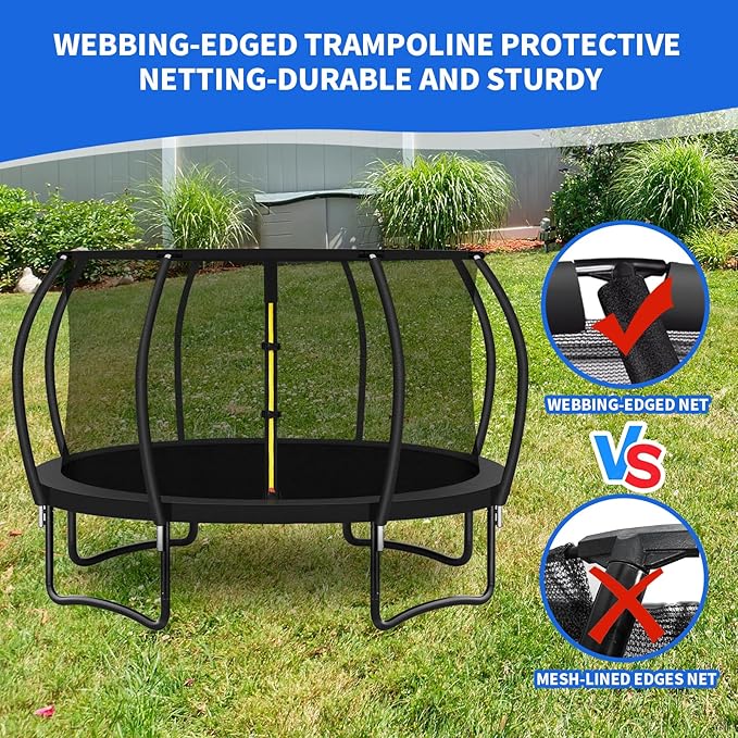 Top Ring Trampoline Enclosure Net Replacement-for 8 Curved Poles Top Ring System, Round Safety Net Only, Trampoline Accessories with Protection Buckles Adjustable Straps Zipper