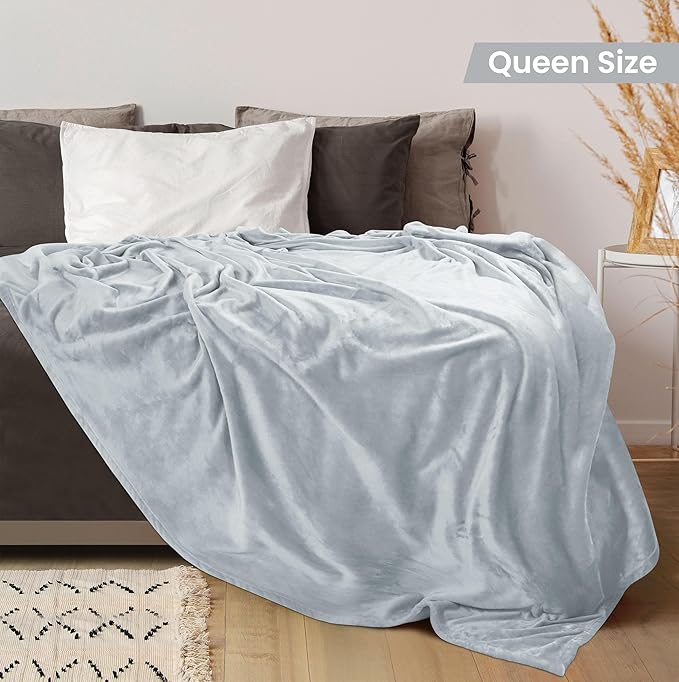 Utopia Bedding Soft Fleece Bed Blanket Queen Size Light Grey (90x90 Inch) | Microfiber Plush Warm Lightweight Breathable Cozy Blanket Anti-Static, All Season Use, Gift for Women and Men