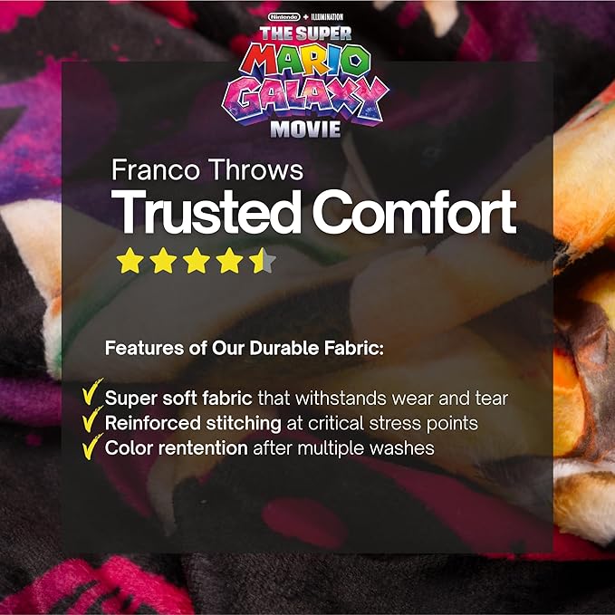 The Super Mario Galaxy Movie Kids Throw Blanket, Boswer Koopa, 46 in x 60 in Soft Cozy Decorative Blanket for Couch, Bed, or Gaming Room (Officially Licensed Product) by Franco