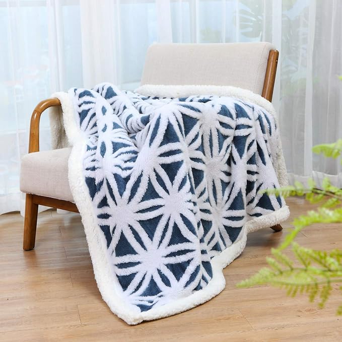 LOMAO Sherpa Fleece Blanket Gifts for Mom Dad Cozy Soft Throw Blanket for Women Men Birthday Gifts Dual Sided Couch Sofa Bed Blanket (Navy, 90''x90'')