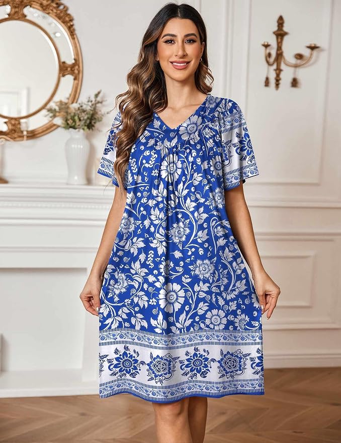 Ekouaer Womens House Dress Floral Print Nightgown with Pockets Mumu Dress