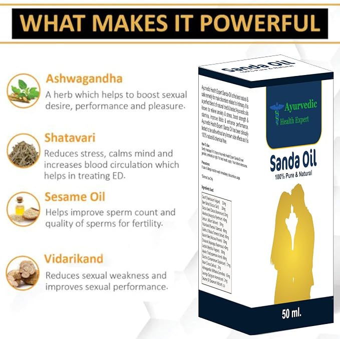 Sanda Herbal Massage Oil for Men | Natural Ayurvedic Blend with Safed Musli, Ashwagandha & Sesame Oil | External Use Only | 50 ml (1.6 oz)