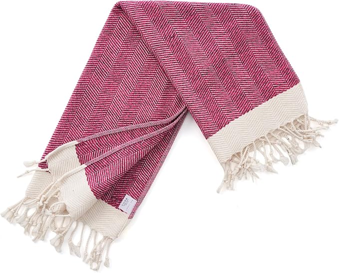 BAY LAUREL Turkish Hand Towel – Pack of 2 | Soft & Absorbent Decorative Towels for Bathroom, Hand, Face, Hair, Gym, Yoga, SPA, Kitchen & Tea | Boho Decor (Fuchsia, Herringbone 16X40 Inches (Set of 2)