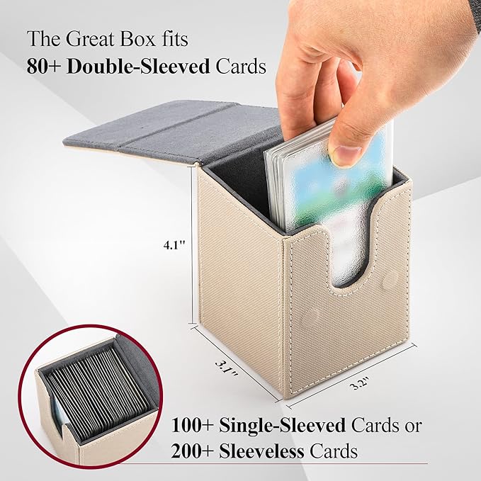 Card Deck Box for MTG Card Storage Box Holds 100 Plus Single Sleeved Cards, Microfiber Lining and Leather Card Box Compatible with Trading Card Games TCG, Yugioh Cards, etc. (White)