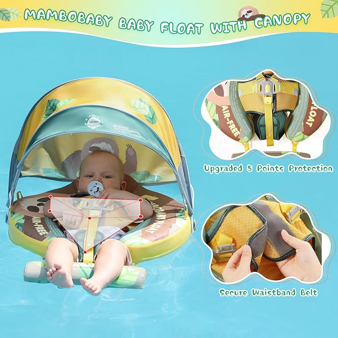 Baby Floats for Pool with Canopy Removable Sun Protection Canopy Mambobaby Float Non Inflatable Upgrade Add Tail Avoid Flip Waterproof Skin-Friendly Infant Swim Float 3-24 Months