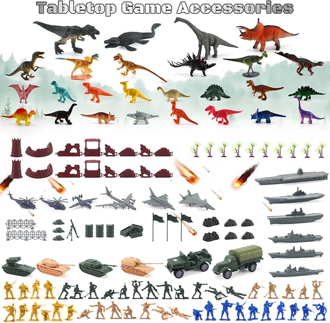 MOONTOY Army Men and Dinosaur Military Playset, 128PCS Toy Soldiers with Tanks, Jets, Missiles, Vehicles & Battle Mat, Army Men Action Figures, Christmas Birthday Gift for Kids Boys and Girls Ages 3+