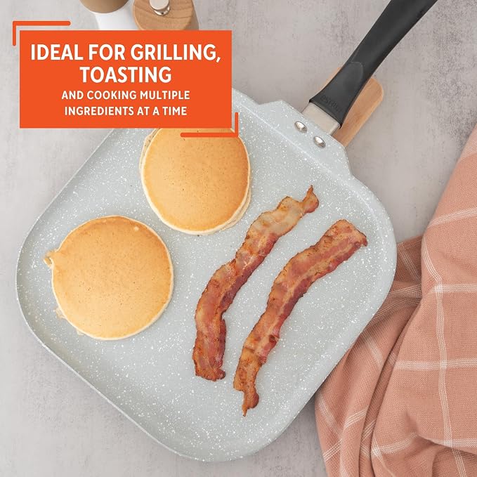 IMUSA 10.5 Inch Premier Cera Aluminum Speckled Gray Ceramic Square Grill | Ideal for Pan Frying and Sautéing