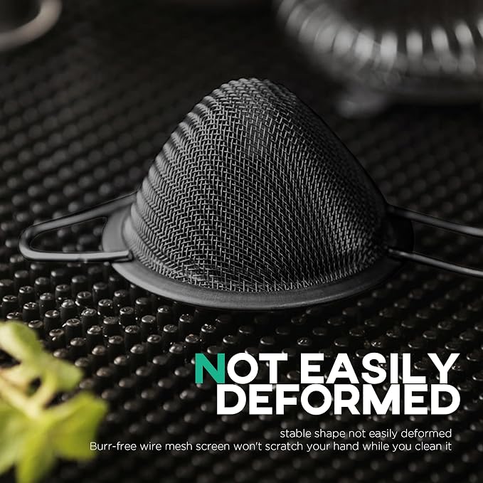Homestia 304 Stainless Steel Fine Mesh Strainer for Kitchen, Cocktail Sieve Sifters for Food, Liquid Strainer Cup for Food, Drinks, Tea, Coffee, Juice, Noodles, Flour, Vegetable (Black)