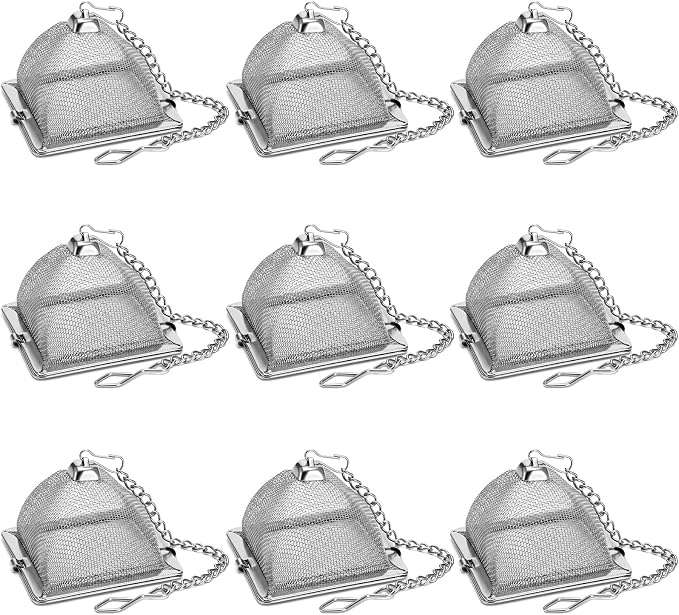 Zopeal 9 Pcs Tea Infuser Stainless Steel Strainer with Extended Chain Hook and Saucer Loose Leaf Steeper Fine Mesh Ball Tea Filter for Brew Spices Seasonings Fits Cup Mug Bottle (Pyramid)