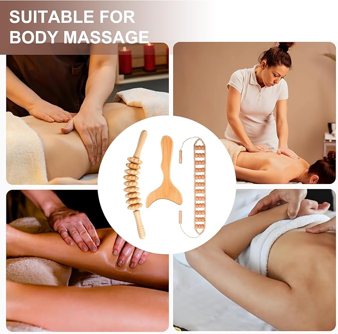 3 Pcs Wood Therapy Massage Tools Sets, Maderoterapia Body Sculpting Kit for Lymphatic Drainage, Gua Sha for Muscle Relief, Anti-Cellulite & Body Shaping