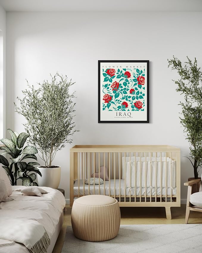 Iraq, Red Rose Art Print Poster, Flower Market Wall Art, Floral Artwork Decor for Bedroom, Kitchen, Bathroom, Livingroom Decoration 52 (Iraq, Red Rose, 10"L x 8"W, Unframed)