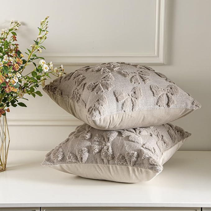 Mixweer Brown Bow Pillow Covers Set of 2 Preppy Room Decor Coquette Cute Spring Summer Decorative Faux Fur Soft Bowknot Stuff Fluffy Plush Aesthetic Pillowcase for Bed Sofa Couch (18 x 18 Inch)