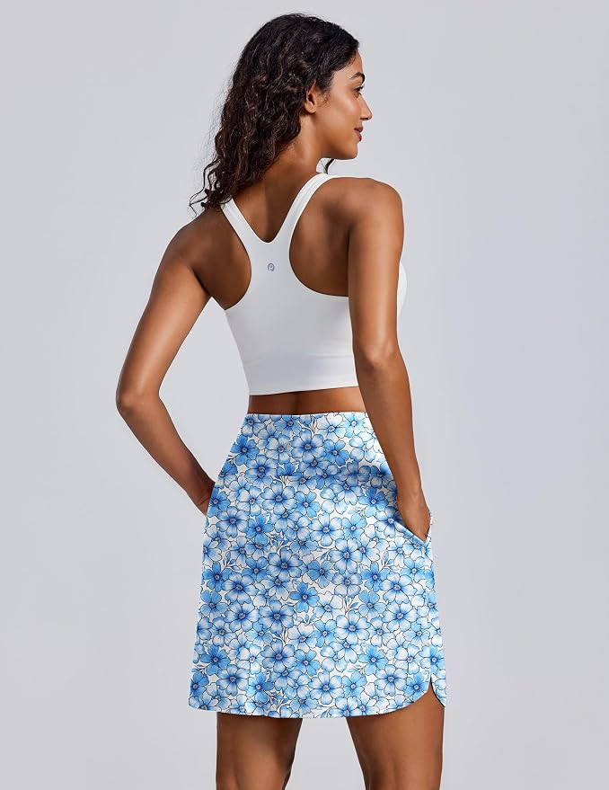 PINSPARK 18" Skorts for Woman Above Knee Length Golf Skirts 3 Pockets | High Waist, Built in Shorts, UV Protection, 4-Way Stretch, Soft, Dolphin Hem, Athletic, Tennis, Pickleabll, Casual