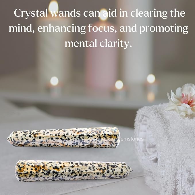 Amazing Gemstone Dalmatian Jasper Crystal Wand Massage Stick - Pelvic Wand Gua Sha for Adults - Crystals and Healing Stones Massage Wands for Adults Gifts (Pointed)