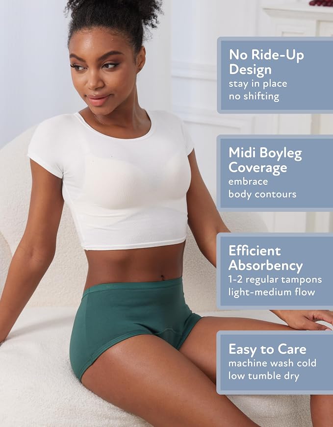 Goat Union Organic Cotton Boyleg Period Underwear for Women & Teens - Moderate Absorbency Period Panty