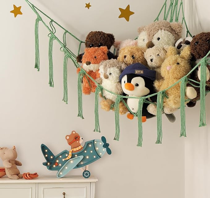 Large Stuffed Animal Hammock Corner Net for Toys Storage Hanging Stuff Animal Organizer Holder Black White Room Bedroom Nursery Decor Organization