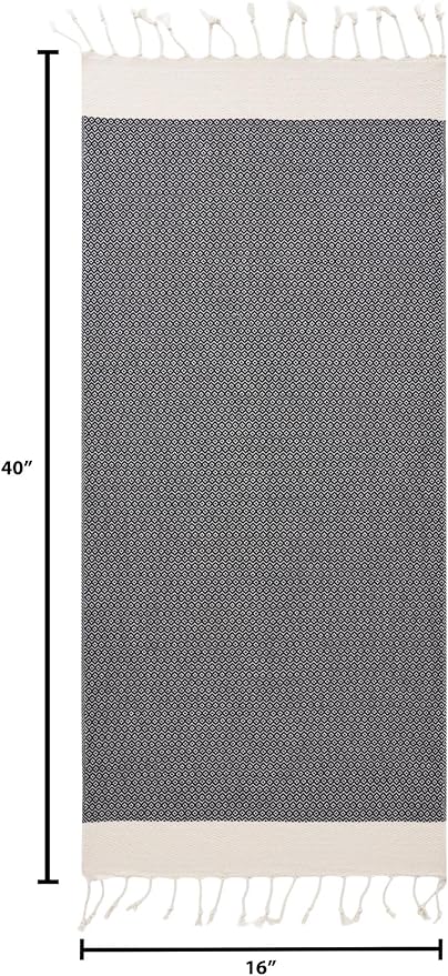 BAY LAUREL Turkish Hand Towel – Pack of 2 | Soft & Absorbent Decorative Towels for Bathroom, Hand, Face, Hair, Gym, Yoga, SPA, Kitchen & Tea | Boho Decor (Black, Diamond 16x40 Inches (Set of 2)