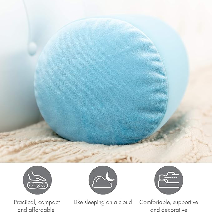 Microbead Bolster Neck Roll Pillow, Gently Body, Head, Neck & Shoulders No Pain Rest, Relax Sleep - Silky Feel Prevent Wrinkles & Hair Breakage - Lightweight Cylinder Tube, 14" x 8", Sweet Baby Blue