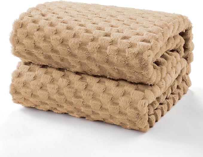 EXQ Home King Size Blanket for Bed or Couch - 3D Imitation Turtle Shell Jacquard Decorative Fleece Blankets - Cozy Soft Lightweight Fuzzy Flannel Blanket Suitable for All Seasons(90"×108",Brown)