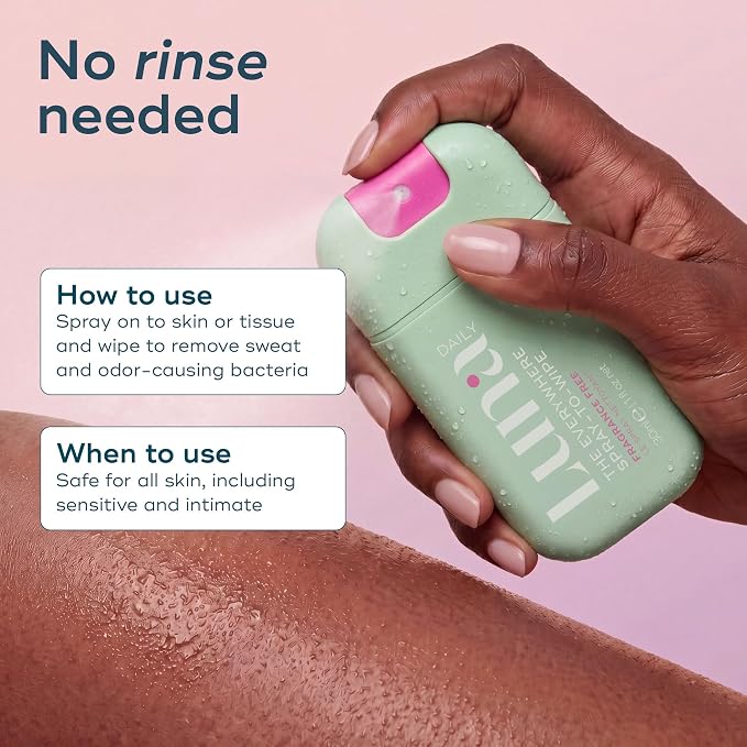 Luna Daily The Everywhere Spray-to-Wipe | Fragrance-Free, 1 Fl Oz