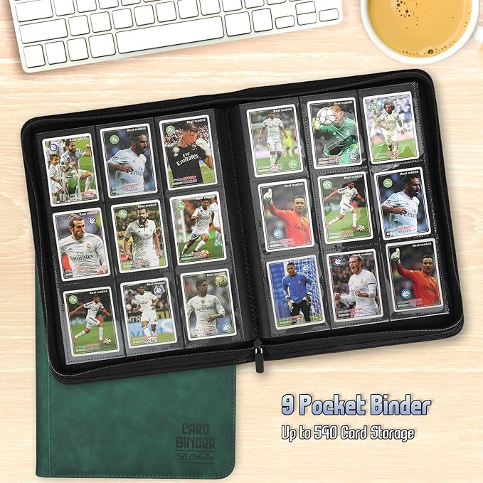 Trading Card Binder, Premium 9 Pocket Double Sided 540 Pocket PU Card Collection Binder, Collectible Trading Card Albums for MTG, TCG, Sport Card, Game Cards (Dark Green)