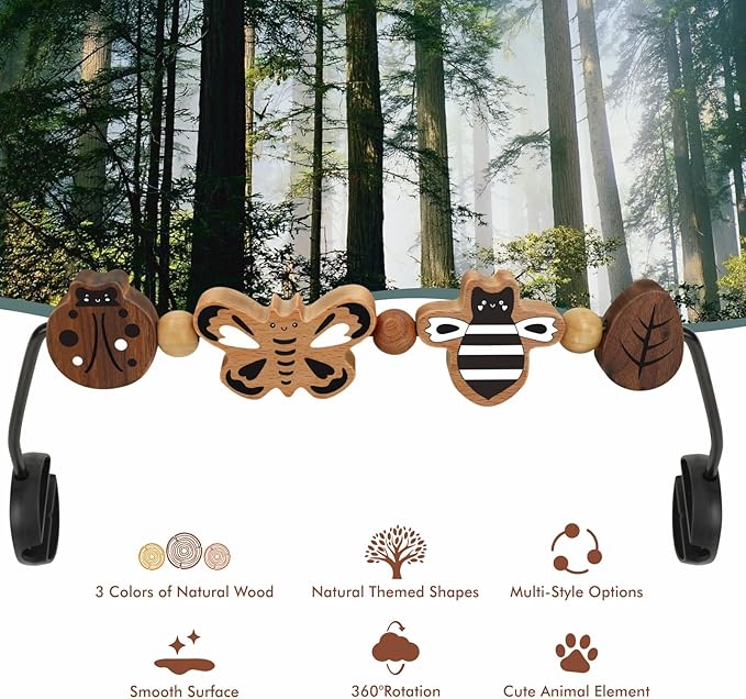Baby Bjorn Bouncer Toy Bar - Toy Bar for Baby Bouncer Soft & Bliss, Easy to Attach and Remove, 360°Rotating Natural Wooden Toys, Exciting Design for Curious Babies, Insects Paradise