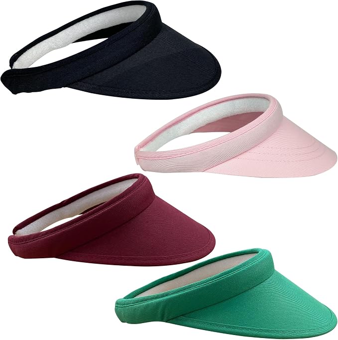 4 Pack Sun Visor Hats Women Men Clip on Cotton Wide Brim Visors Hat Outdoor Sports Golf Beach Travel Tennis Caps
