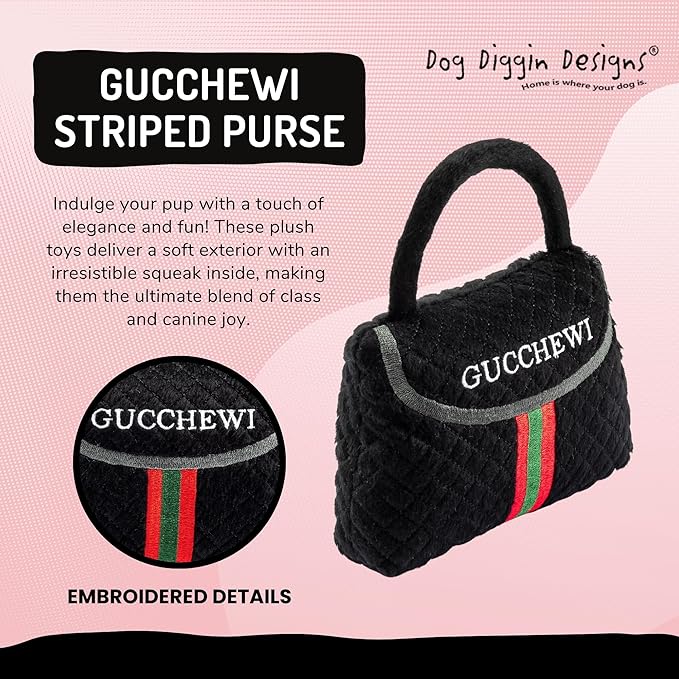 Dog Diggin Designs Runway Pup Collection | Unique Squeaky Parody Plush Dog Toys – Haute Couture Purses & Handbags